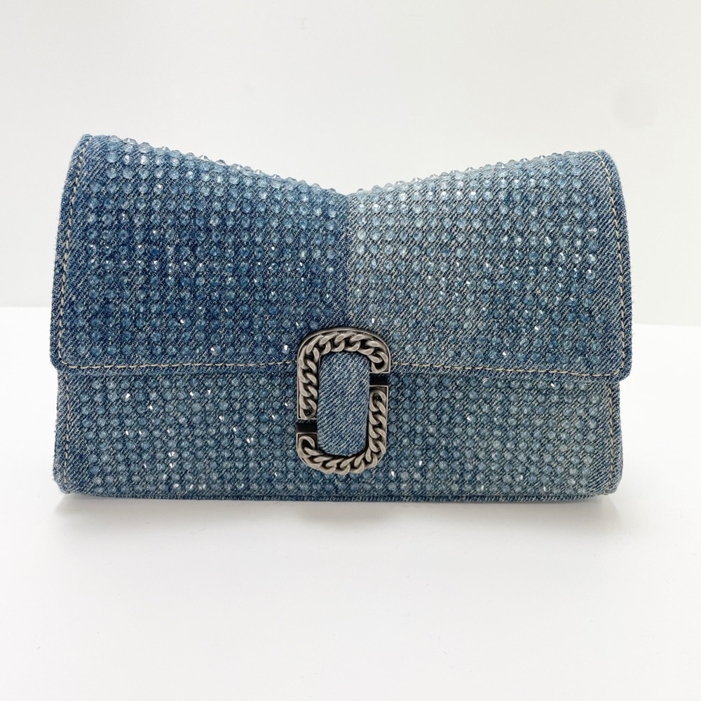 Marc Jacobs The Crystal Denim St. Marc Chain Wallet Crossbody Bag Blue - Picture 9 of 16